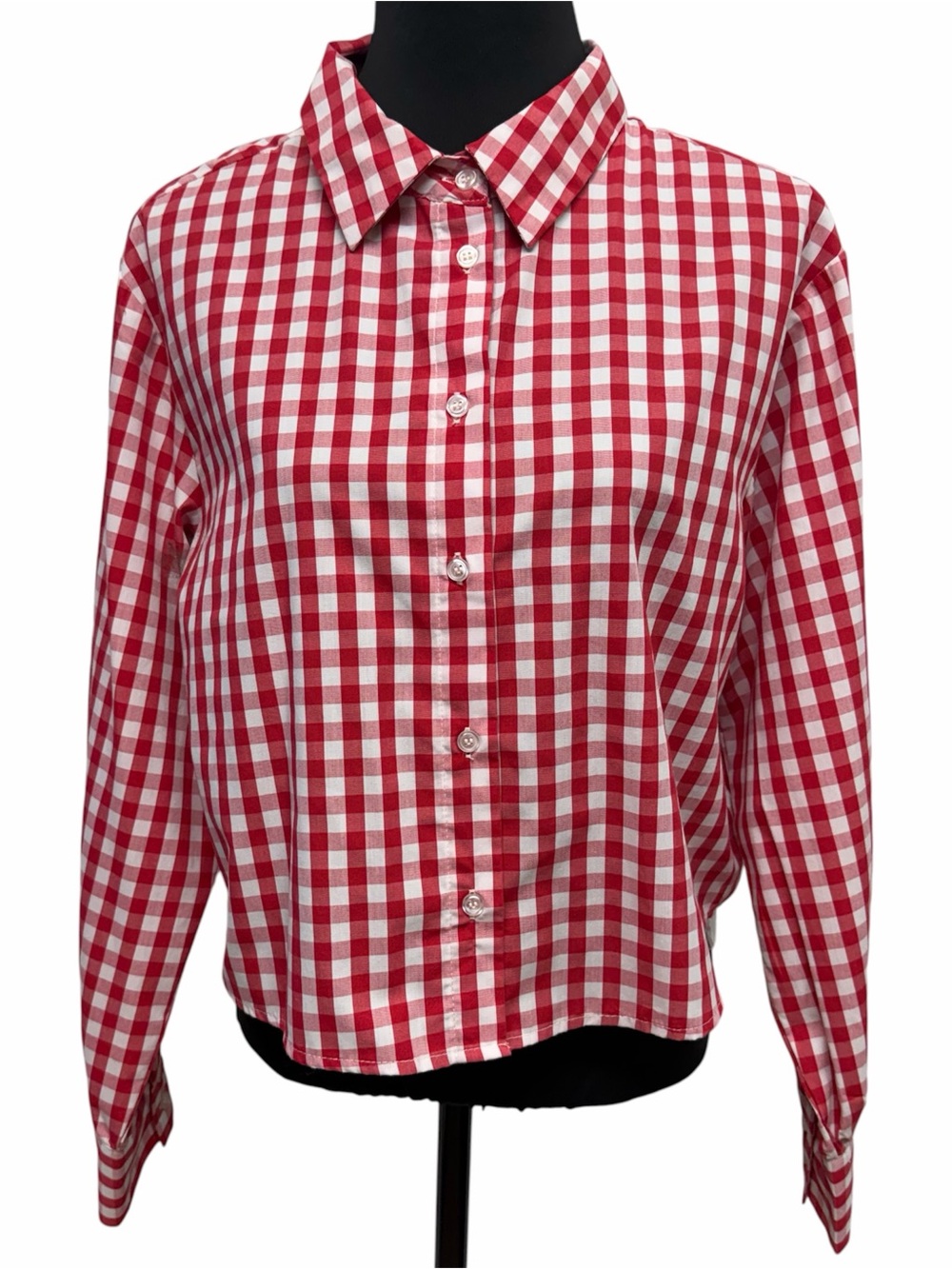 Velvet Heart Women Size L Red White Gingham Button Front Long Sleeve Shirt Top